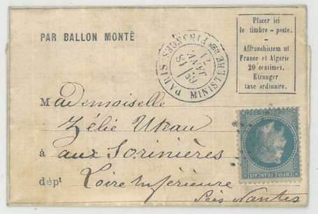 BALLON MONTE « Général BOURBAKI » - Lettre sans 