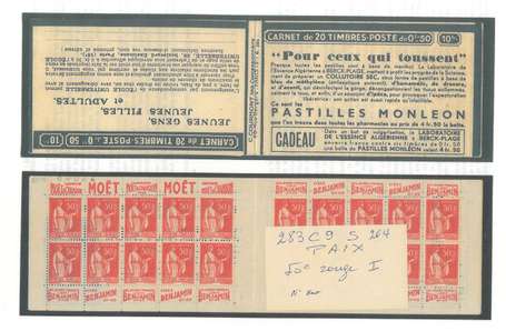 Carnet Ancien N°283_C9 Type PAIX - 50c. ROUGE 