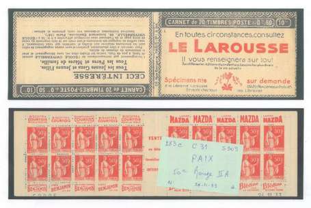 Carnet Ancien N°283_C31 Type PAIX - 50c. ROUGE 