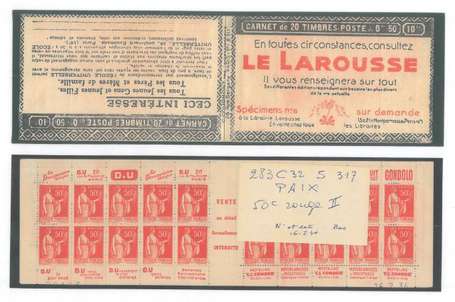 Carnet Ancien N°283_C32 Type PAIX - 50c. ROUGE 