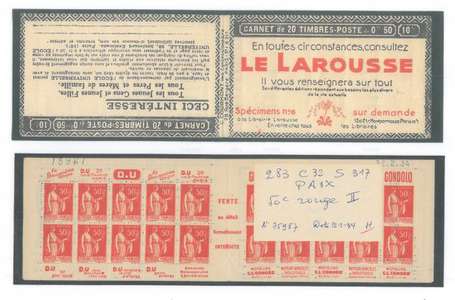 Carnet Ancien N°283_C32 Type PAIX - 50c. ROUGE 