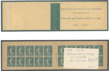 Carnet Ancien N°137_C5 Type SEMEUSE CAMEE - 