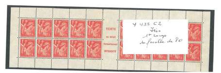 Carnet ancien N°433_C2. TYPE IRIS - 1fr. ROUGE.  