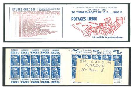 Carnet ancien N°886_C12. TYPE GANDON - 15fr.BLEU. 