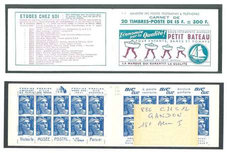 Carnet ancien N°886_C21. TYPE GANDON - 15fr.BLEU. 