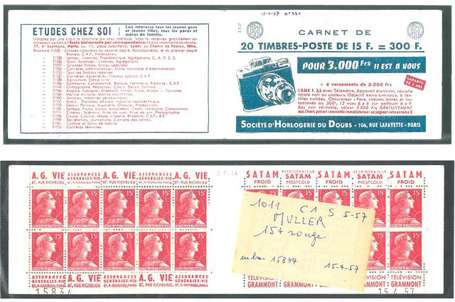 Carnet ancien N°1011_C1. TYPE MULLER - 15fr.ROUGE.