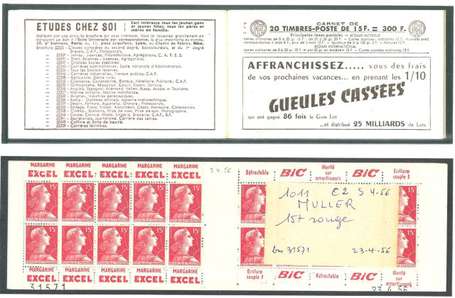 Carnet ancien N°1011_C2. TYPE MULLER - 15fr.ROUGE.