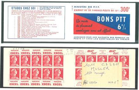 Carnet ancien N°1011_C3. TYPE MULLER - 15fr.ROUGE.