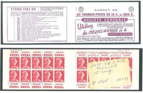 Carnet ancien N°1011_C6. TYPE MULLER - 15fr.ROUGE.