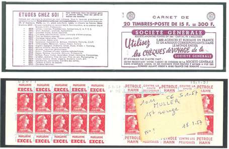 Carnet ancien N°1011_C6. TYPE MULLER - 15fr.ROUGE.