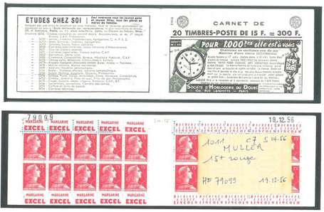 Carnet ancien N°1011_C7. TYPE MULLER - 15fr.ROUGE.