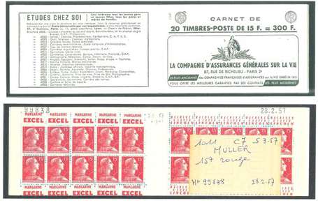 Carnet ancien N°1011_C7. TYPE MULLER - 15fr.ROUGE.