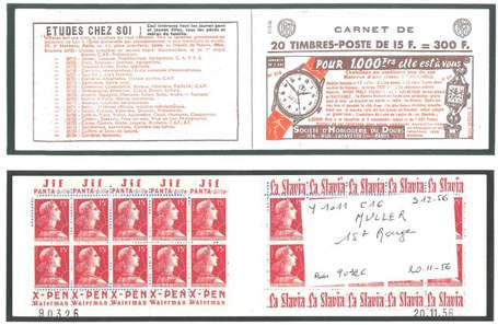 Carnet ancien N°1011_C16. TYPE MULLER - 15fr.ROUGE