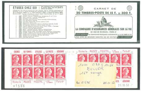 Carnet ancien N°1011_C22. TYPE MULLER - 15fr.ROUGE