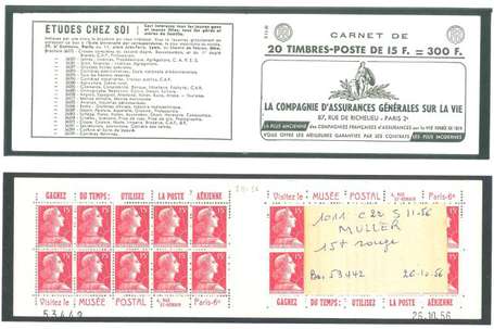 Carnet ancien N°1011_C22. TYPE MULLER - 15fr.ROUGE