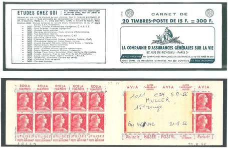 Carnet ancien N°1011_C24. TYPE MULLER - 15fr.ROUGE