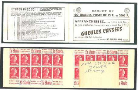 Carnet ancien N°1011_C28. TYPE MULLER - 15fr.ROUGE