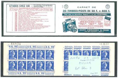 Carnet ancien N°1011B_C1. TYPE MULLER - 20fr.BLEU.