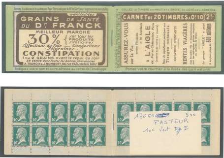 Carnet Ancien N°170_C1  Type PASTEUR- 10c.VERT  