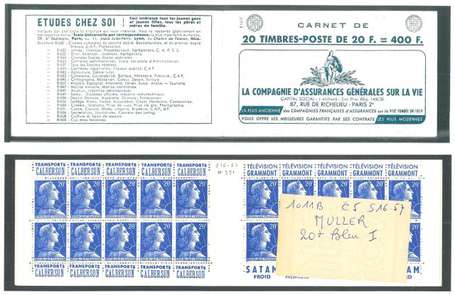 Carnet ancien N°1011B_C5. TYPE MULLER - 20fr.BLEU.