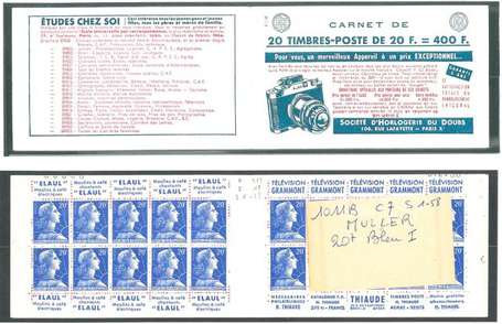 Carnet ancien N°1011B_C7. TYPE MULLER - 20fr.BLEU.