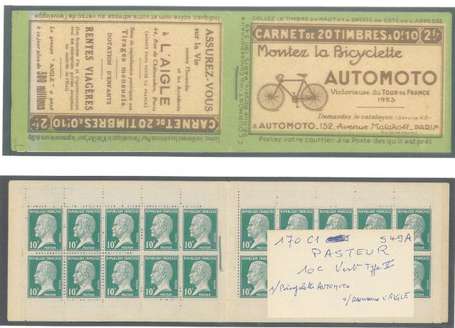 Carnet Ancien N°170_C1  Type PASTEUR- 10c.VERT  