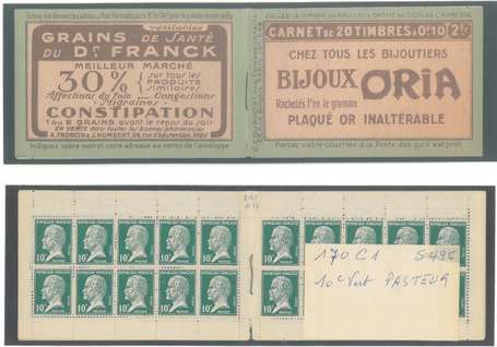 Carnet Ancien N°170_C1  Type PASTEUR- 10c.VERT  