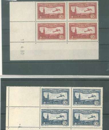 POSTE AERIENNE N° 5 et 6. Bloc de 4 coins datés. 