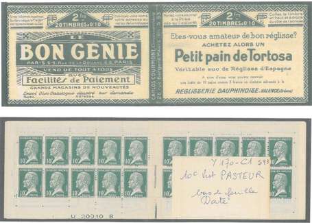 Carnet Ancien N°170_C1  Type PASTEUR- 10c.VERT  