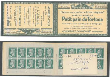 Carnet Ancien N°170_C1  Type PASTEUR- 10c.VERT  