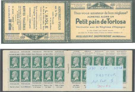 Carnet Ancien N°170_CP1  Type PASTEUR- 10c.VERT  