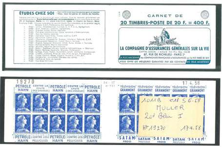 Carnet ancien N°1011B_C18. TYPE MULLER - 20fr.BLEU