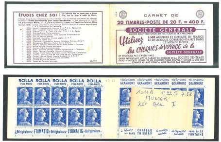 Carnet ancien N°1011B_C22. TYPE MULLER - 20fr.BLEU