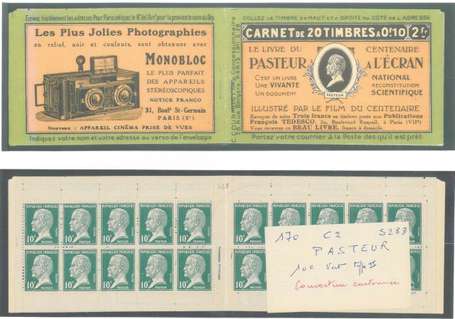 Carnet Ancien N°170_C2  Type PASTEUR- 10c.VERT  