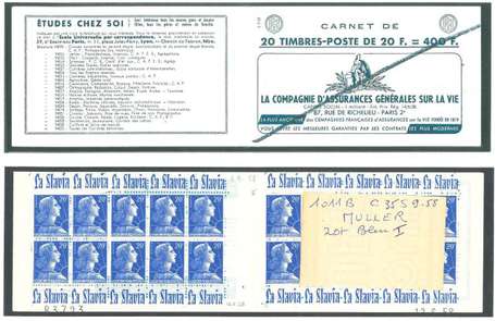 Carnet ancien N°1011B_C35. TYPE MULLER - 20fr.BLEU