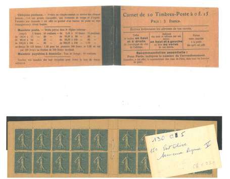 Carnet ancien N°130_C5 TYPE SEMEUSE LIGNEE - 15c. 