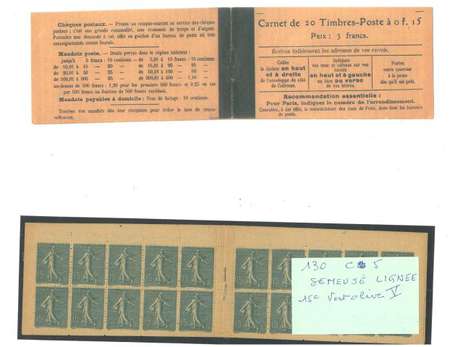 Carnet ancien N°130_C5 TYPE SEMEUSE LIGNEE - 15c. 