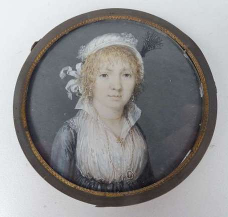 Ecole XIXè - Portrait de jeune femme à l'aigrette.