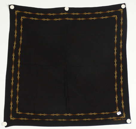 Foulard gavroche Céline en soie noire avec motifs 