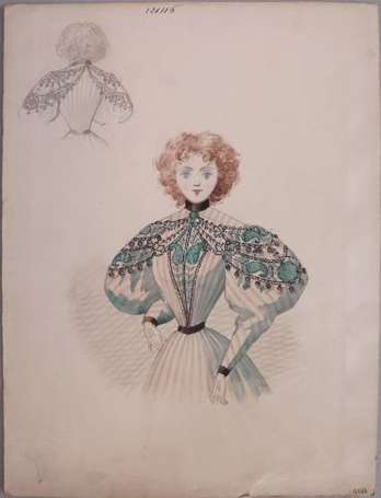 Lot de quatre dessins de mode des années 1890 