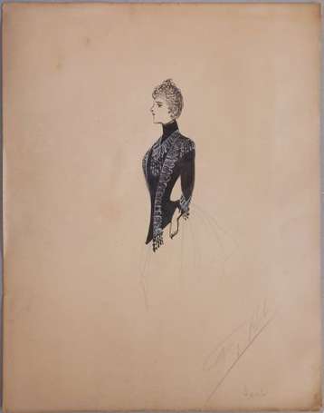 Lot de quatre dessins de mode des années 1890 