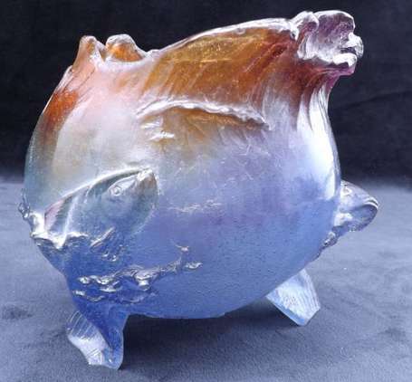 Vase aux poissons en pâte de cristal violine et 