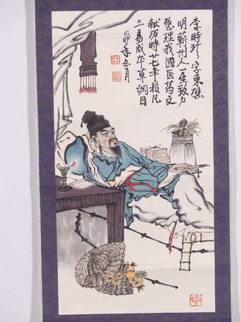 CHINE XXè siècle Le poète Kakemono  H. 78 cm