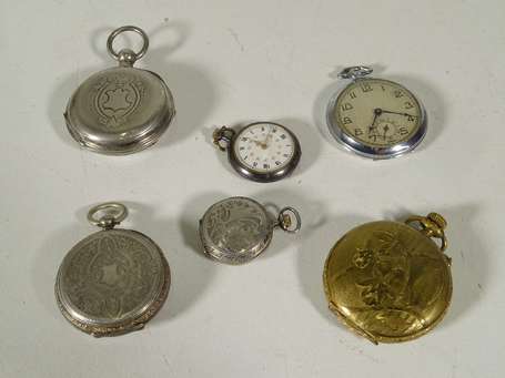 Lot de six montres gousset et pendentif en argent,