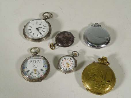 Lot de six montres gousset et pendentif en argent,