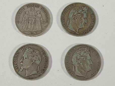 Lot de 4 pièces de 5 francs en argent 