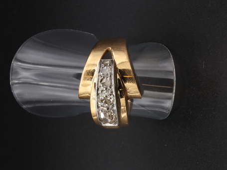 Bague tank or jaune 18K (750°/00) et platine 