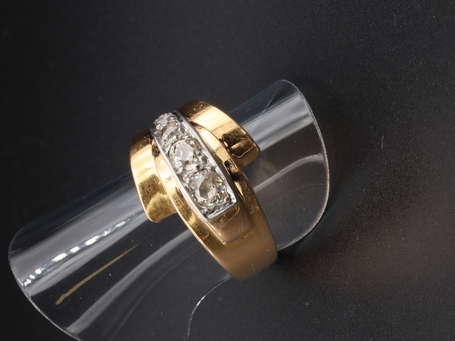 Bague tank or jaune 18K (750°/00) et platine 