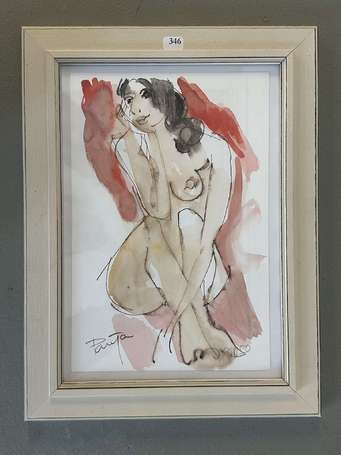 ECOLE (Xxè siècle) - Nu assis. Aquarelle, signée 