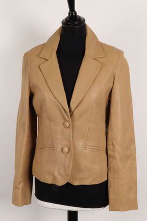 GIORGIO - Veste en cuir d'agneau beige, le col 